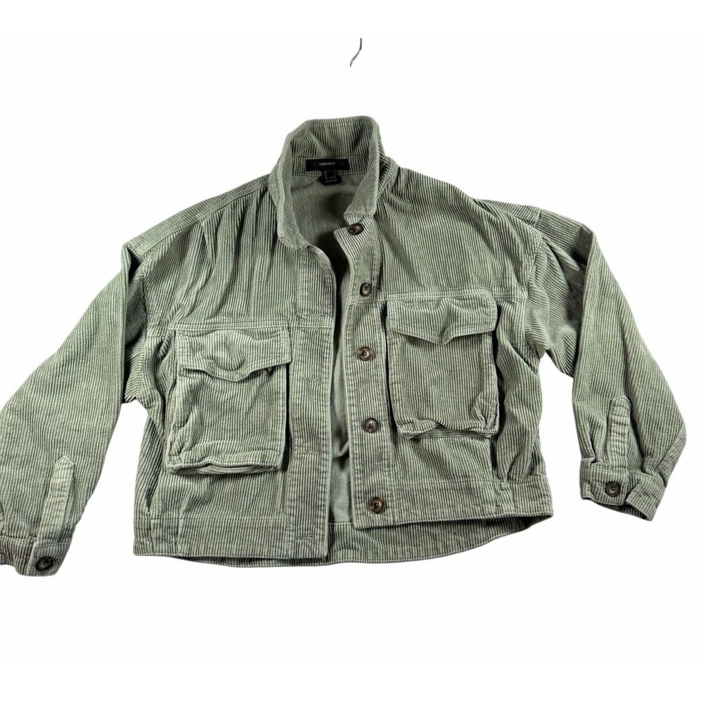Corduroy Jacket Women Small Forever 21 Sage Green Oversized Trucker Shacket